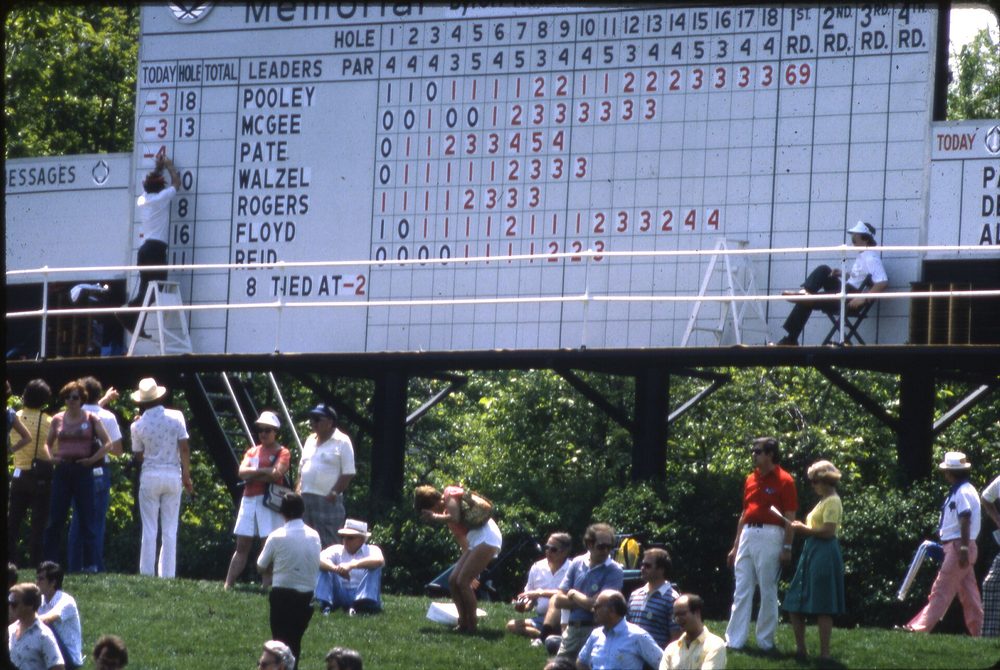 The leaderboard at a golf tournament